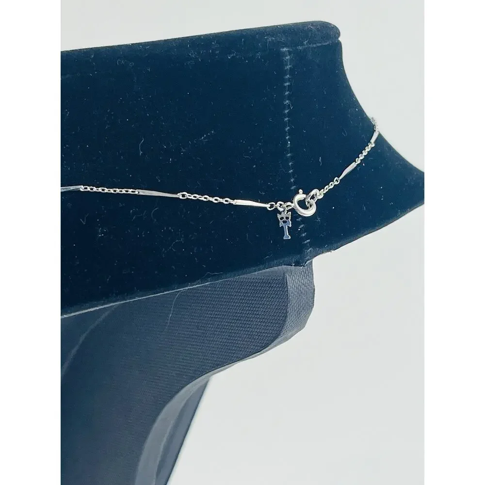 Crown Trifari Station Necklace Choker Silver Tone Dainty Logo Geometric Thin Ang